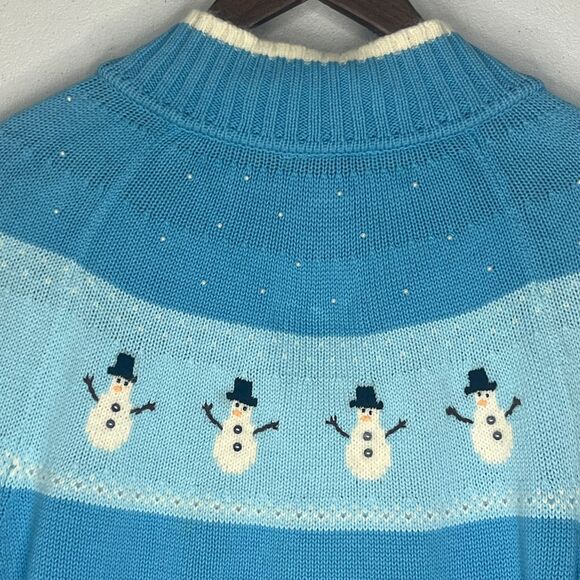 Quacker Factory Sweater Cardigan Full Zip Cotton Angora Snowman Winter Festive L - Picture 12 of 12